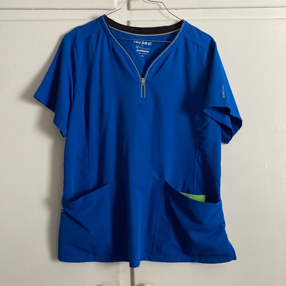 Blue Healing hands scrubs with matching pants XL
